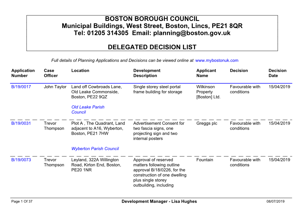 Delegated Decision List 15.04.19 to 05.07.19