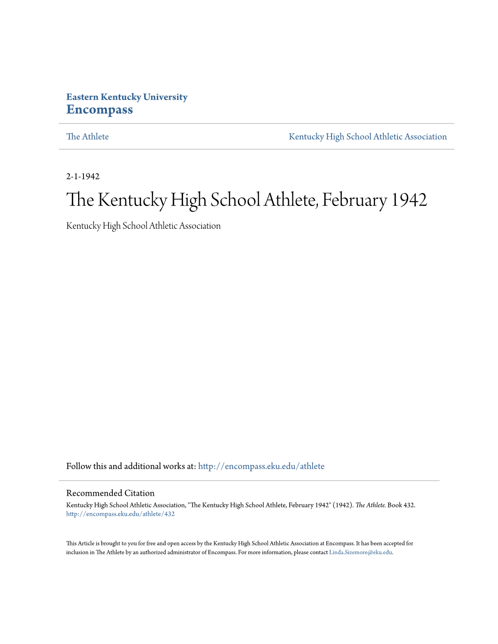 The Kentucky High School Athlete, February 1942 Kentucky High School Athletic Association