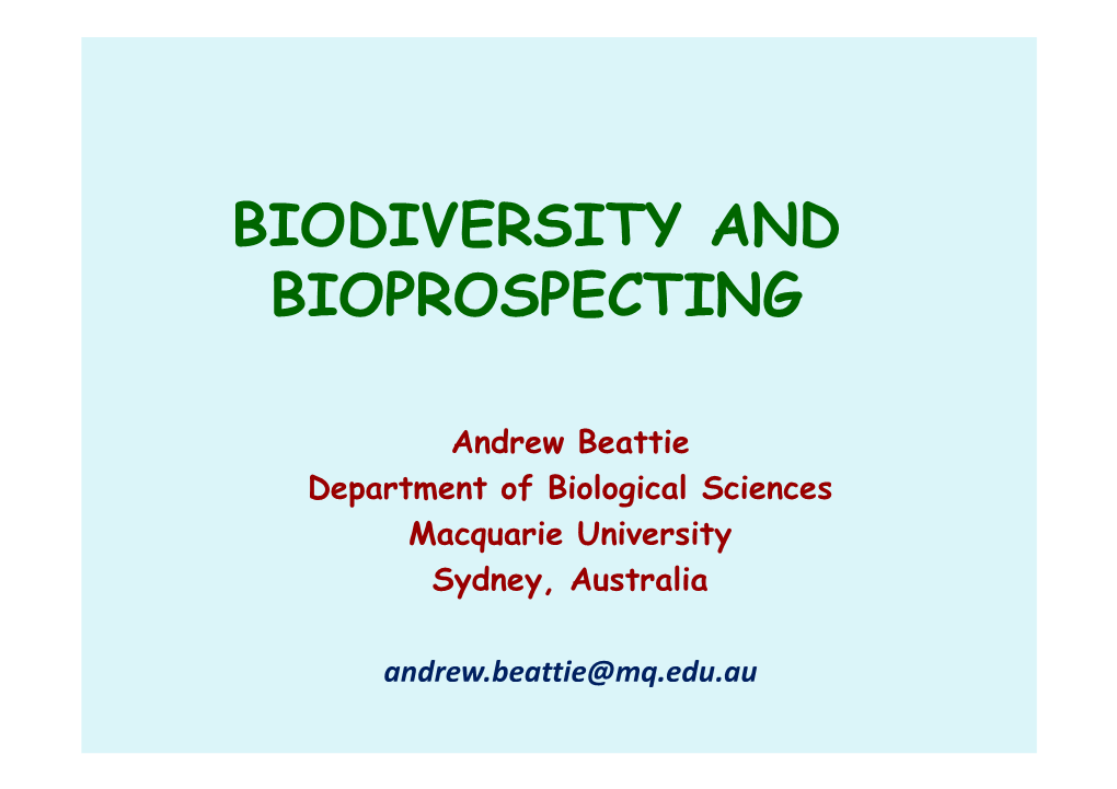 Biodiversity and Bioprospecting