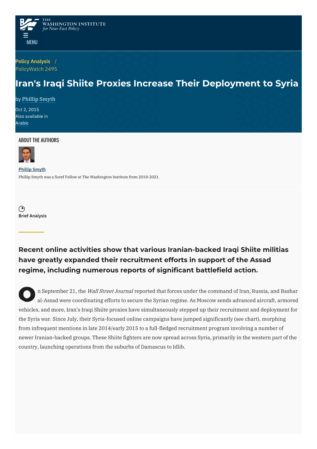 Iran's Iraqi Shiite Proxies Increase Their Deployment to Syria | the Washington Institute