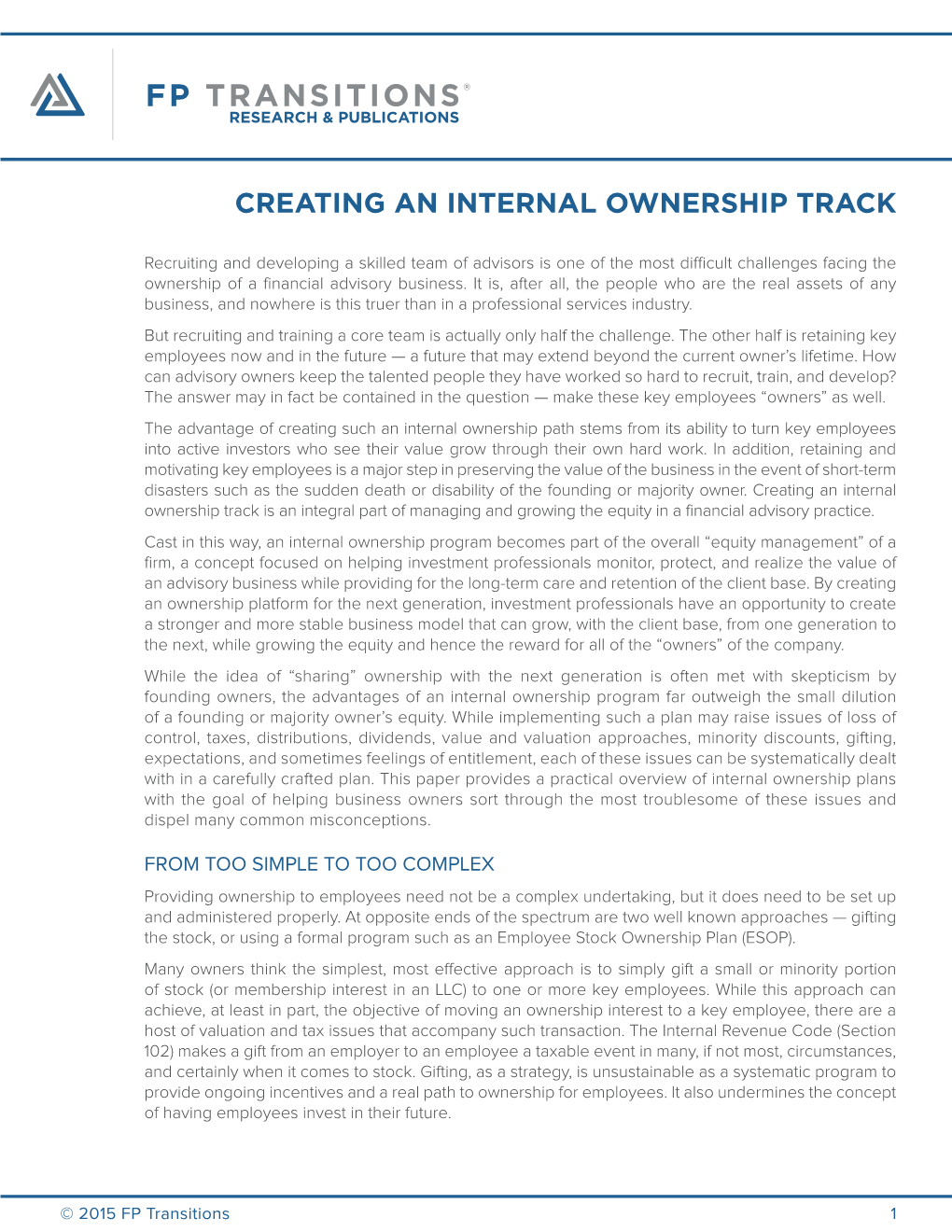 Creating an Internal Ownership Track