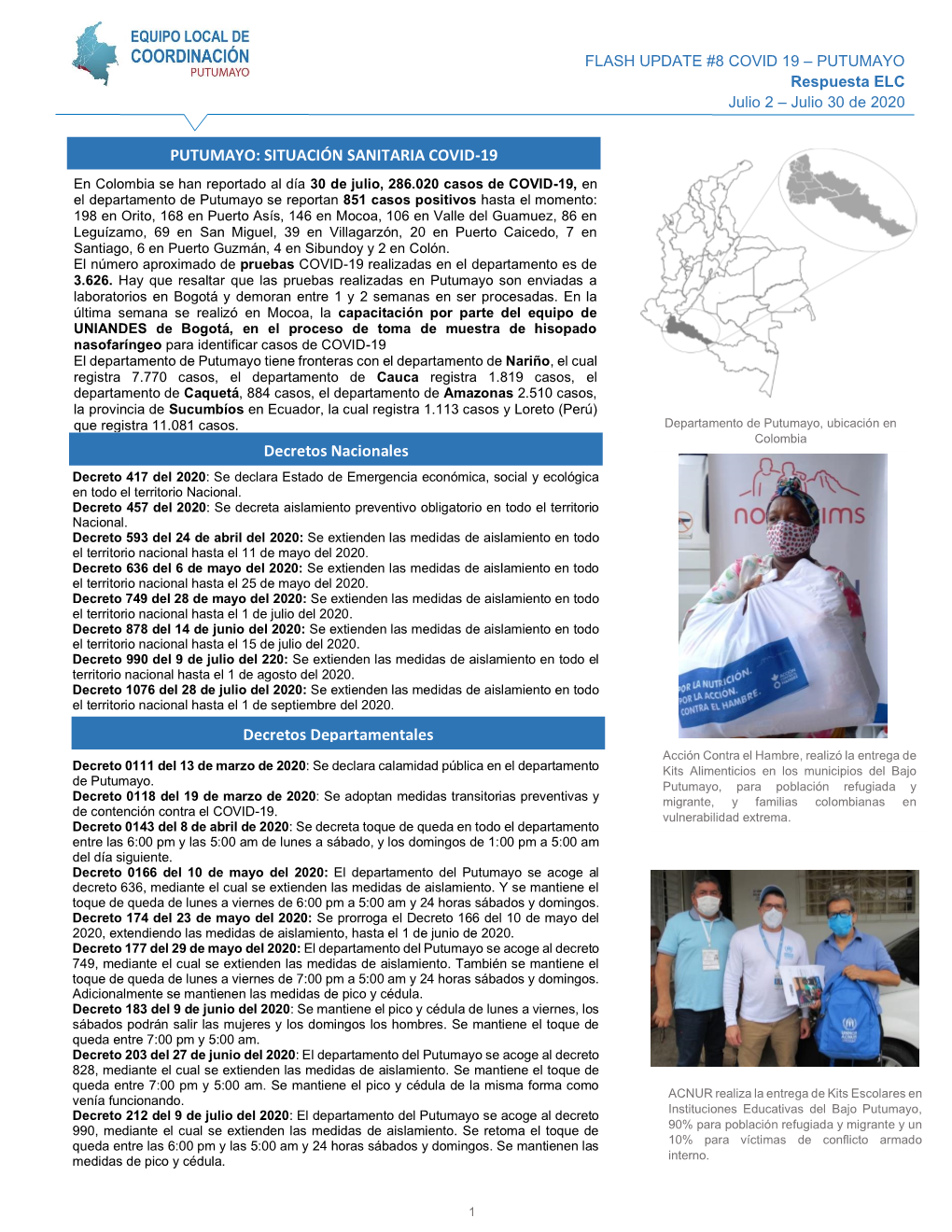 PUTUMAYO: SITUACIÓN SANITARIA COVID-19 Decretos Nacionales