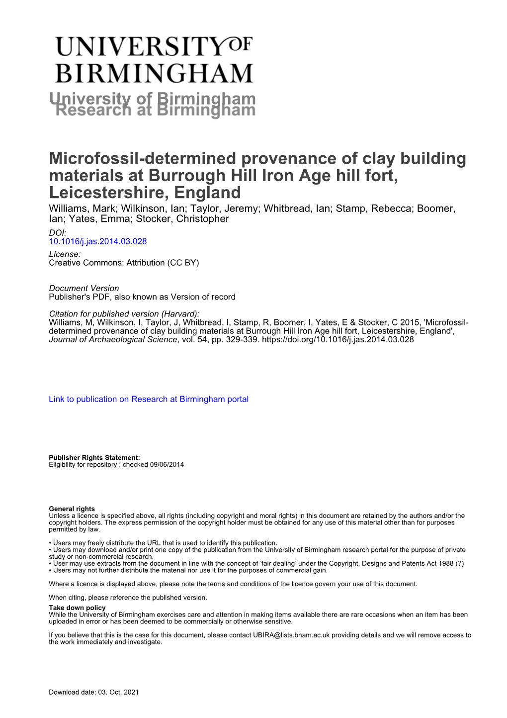 Microfossil-Determined Provenance of Clay