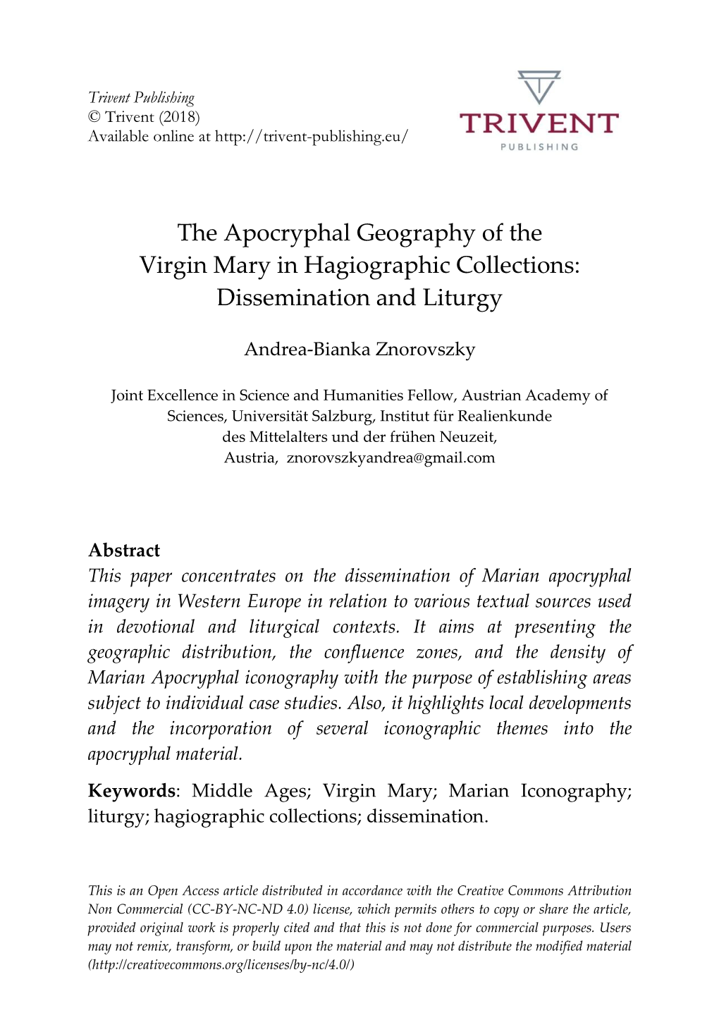 The Apocryphal Geography of the Virgin Mary in Hagiographic Collections: Dissemination and Liturgy