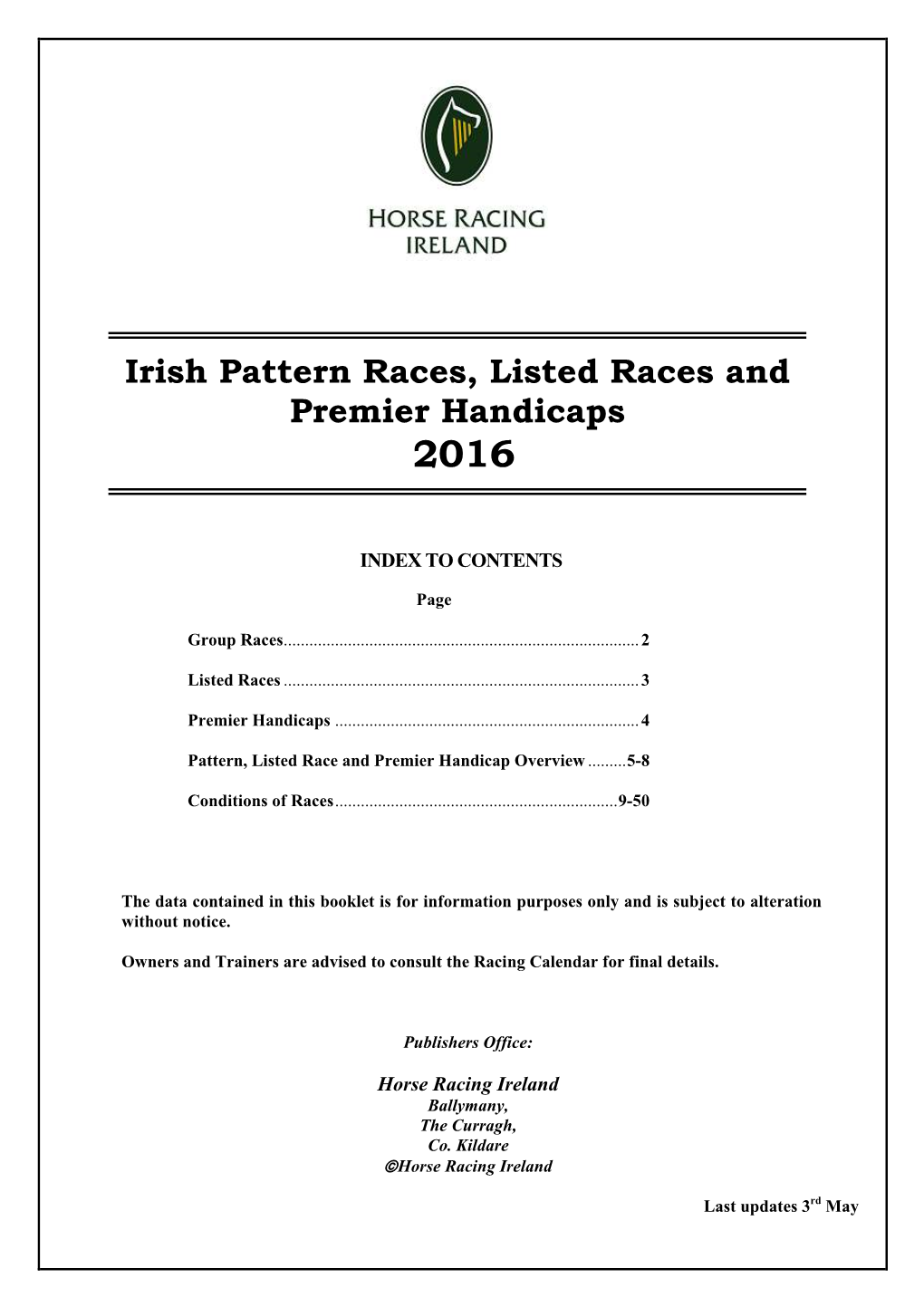 Irish Pattern Races, Listed Races and Premier Handicaps 2016