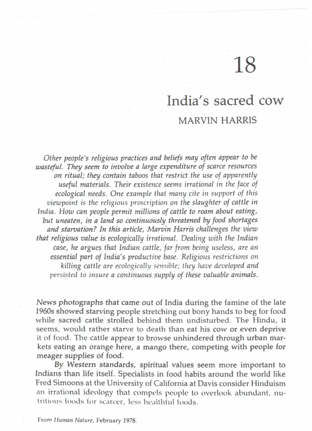 India's Sacred Cow MARVIN HARRIS