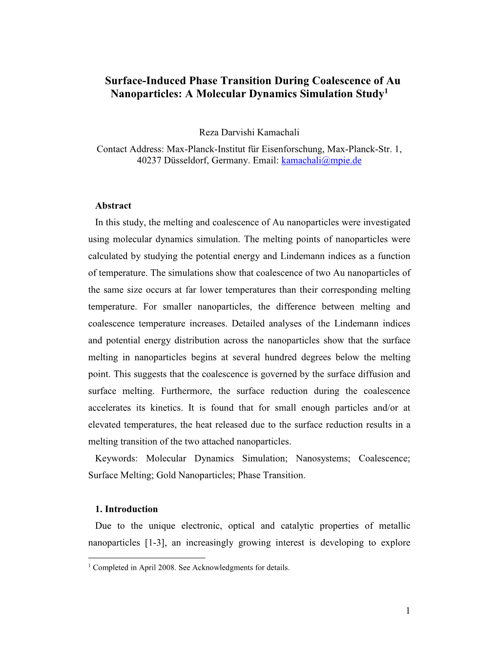 Molecular Dynamics Study on the Melting and Coalescence of Au Nanoparticles