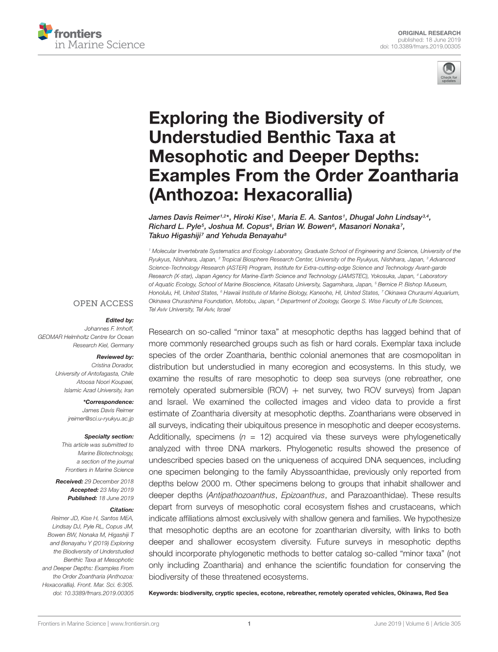 Exploring the Biodiversity of Understudied Benthic Taxa at Mesophotic and Deeper Depths: Examples from the Order Zoantharia (Anthozoa: Hexacorallia)