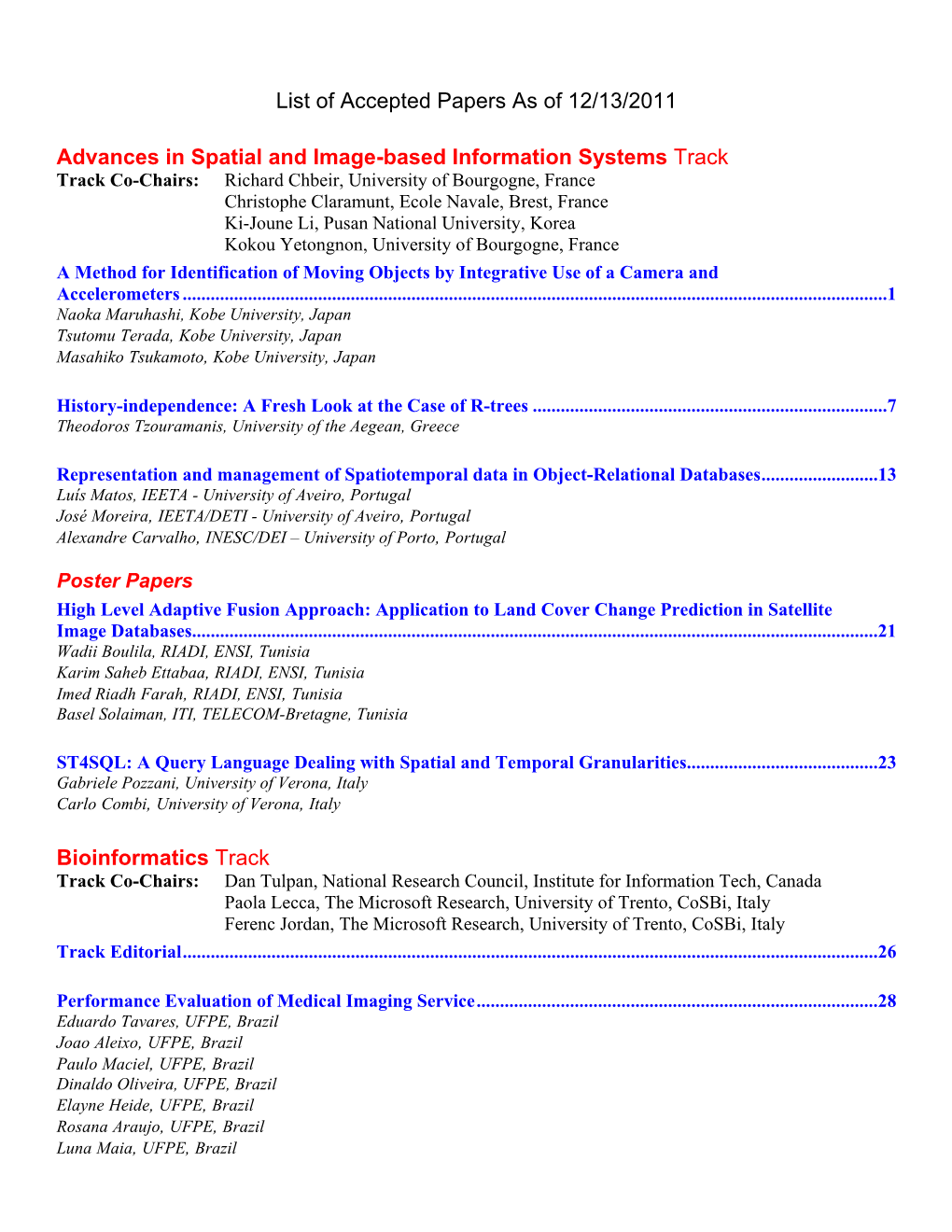 Final L Isting of Accepted Publications