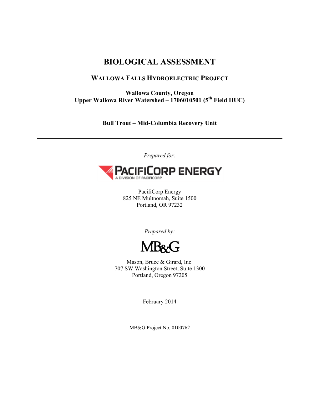 Pacificorp Biological Assessment for Bull Trout