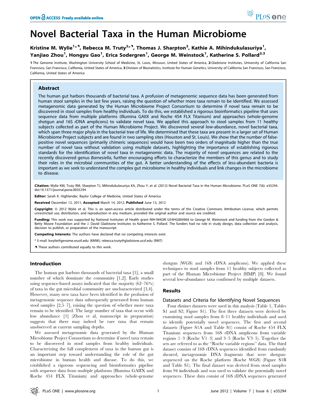 Novel Bacterial Taxa in the Human Microbiome