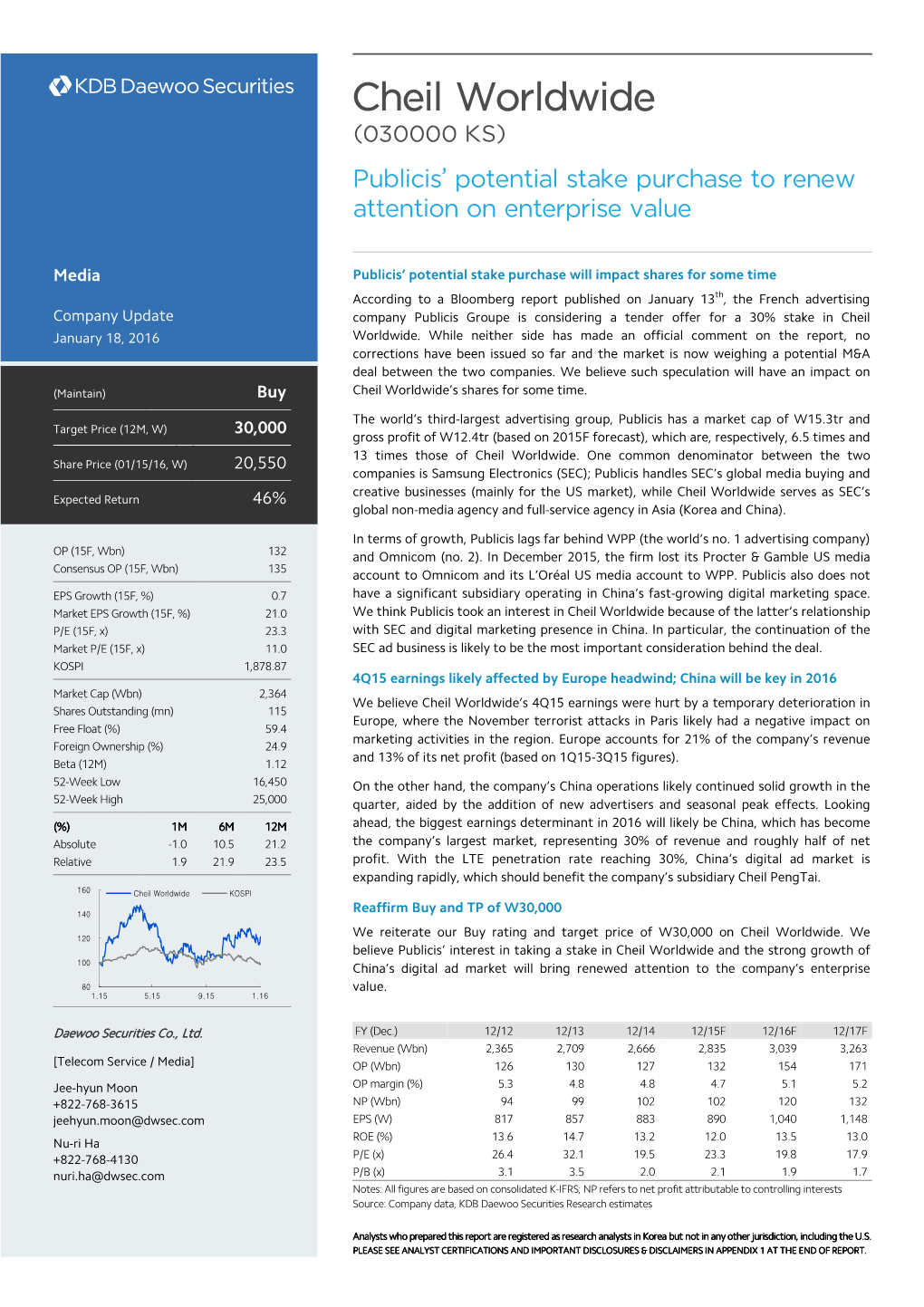 Cheil Worldwide (030000 KS) Publicis’ Potential Stake Purchase to Renew Attention on Enterprise Value