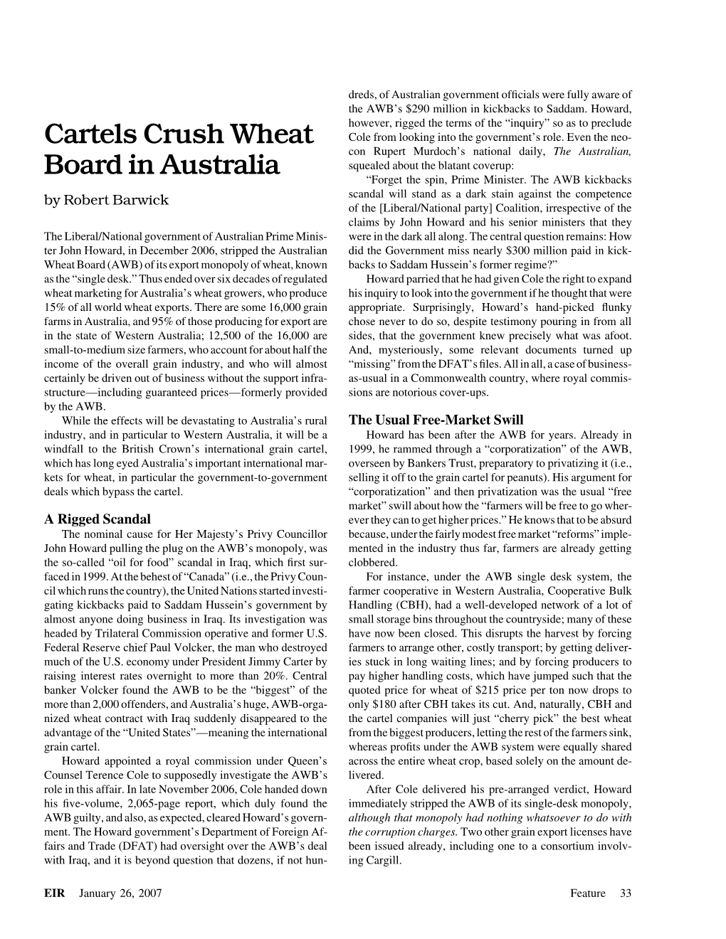 Cartels Crush Wheat Board in Australia