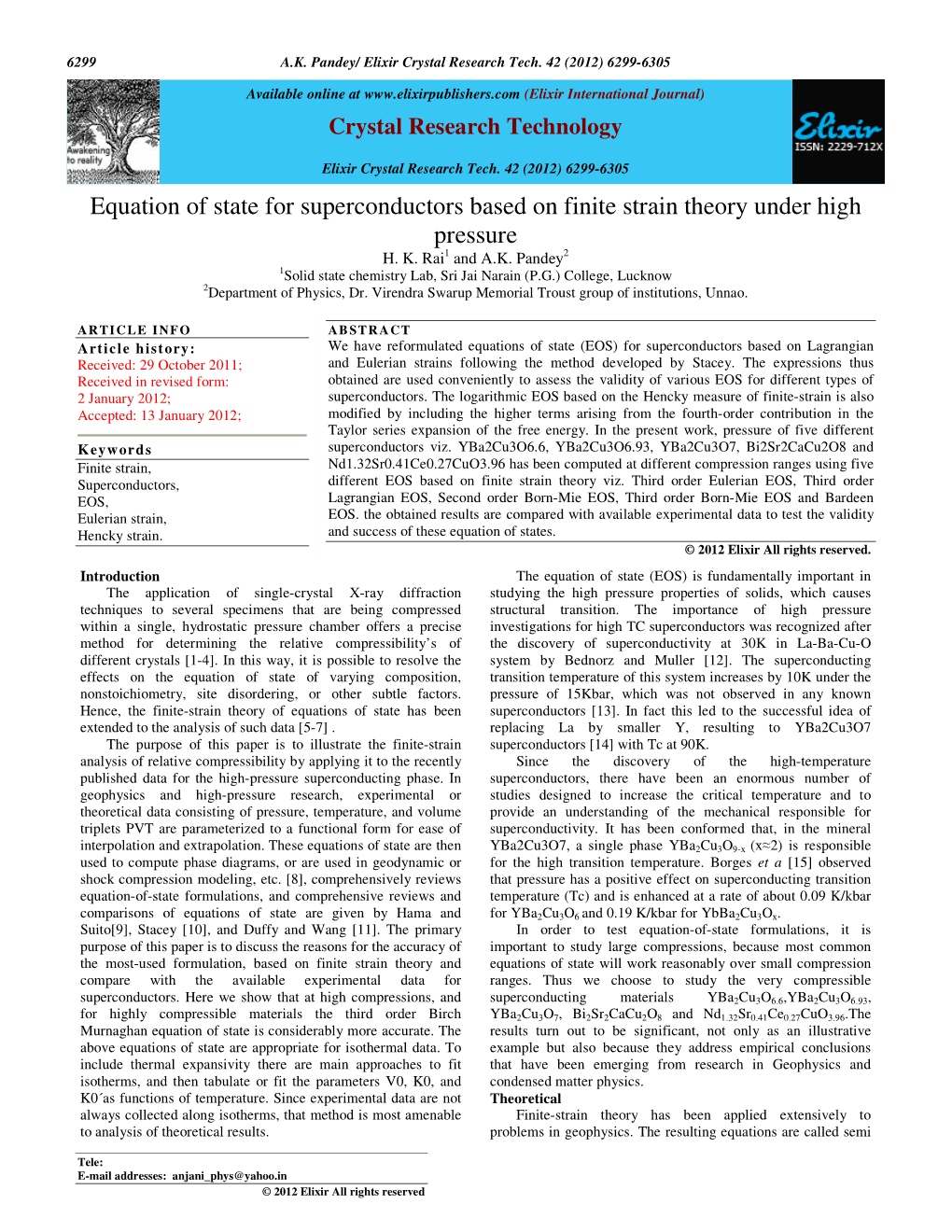 Equation of State for Superconductors Based on Finite Strain Theory Under High Pressure H