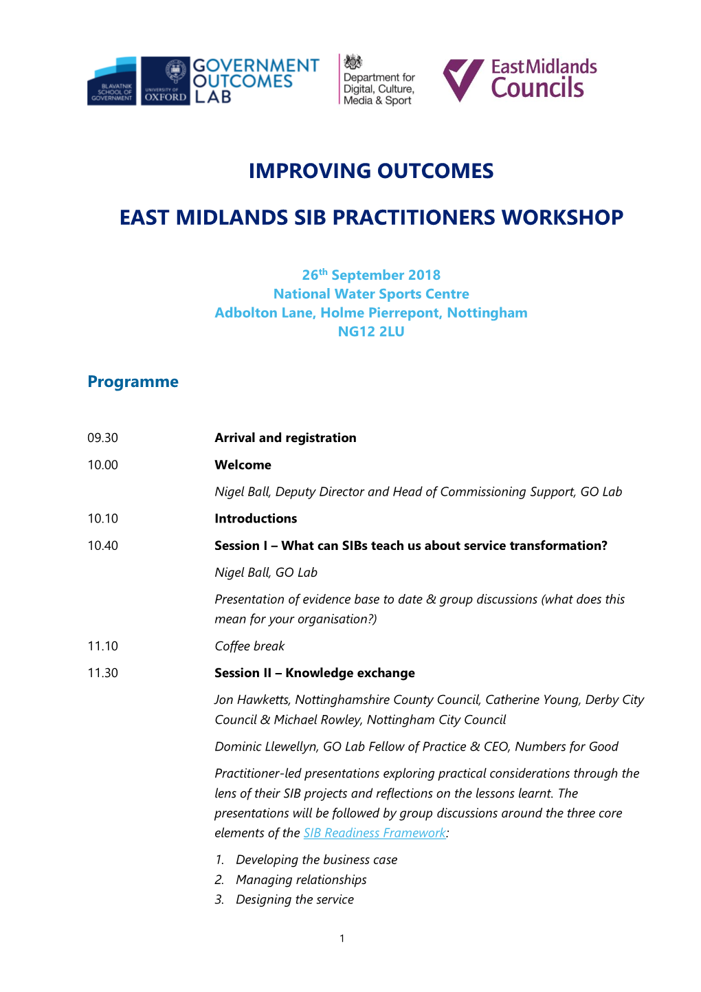 Improving Outcomes East Midlands Sib Practitioners Workshop