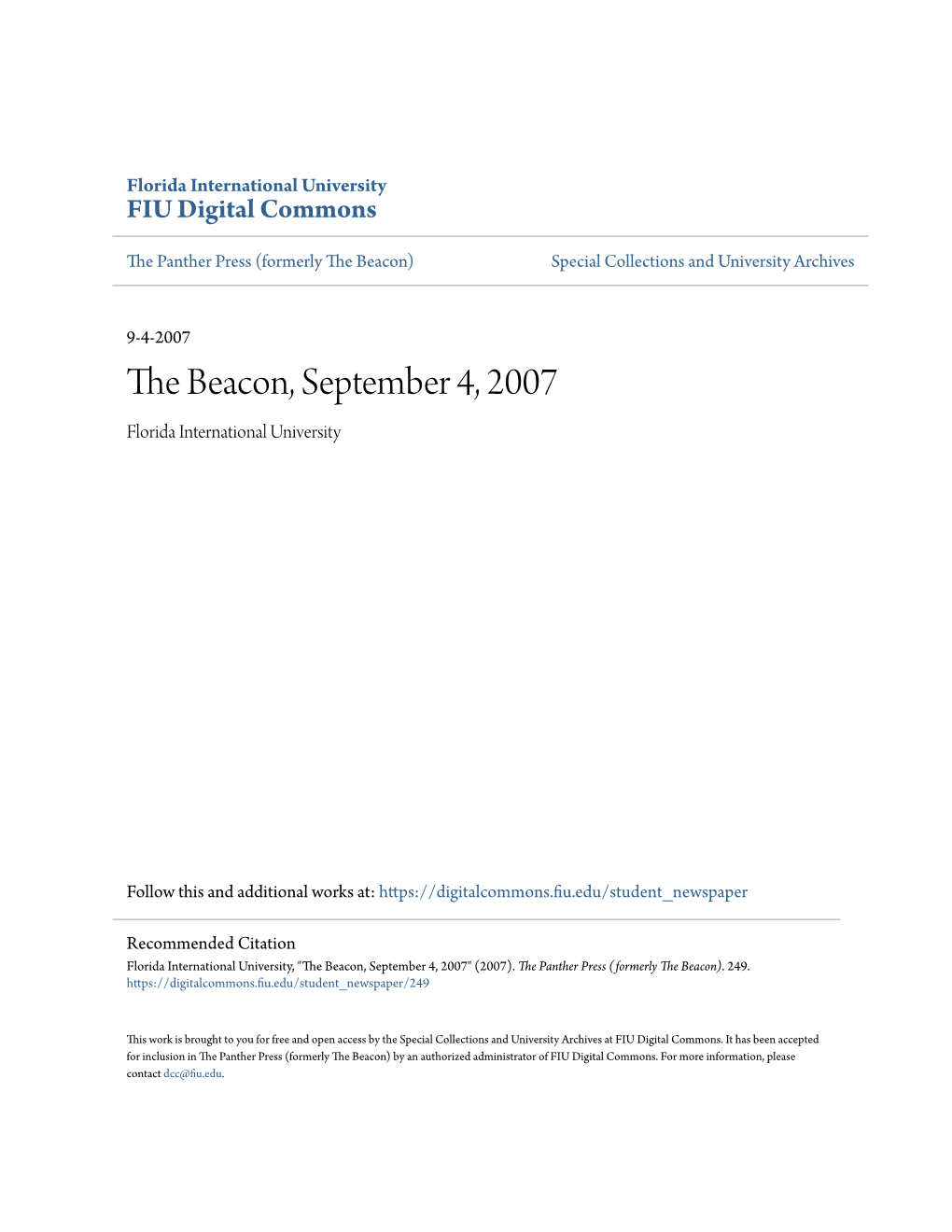 The Beacon, September 4, 2007 Florida International University