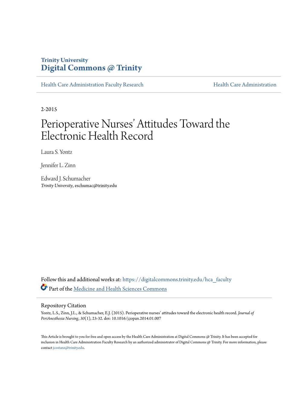 Perioperative Nurses' Attitudes Toward the Electronic Health Record