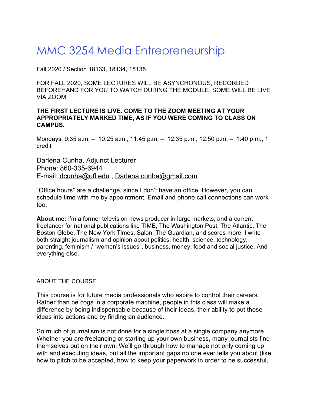 MMC 3254 Media Entrepreneurship