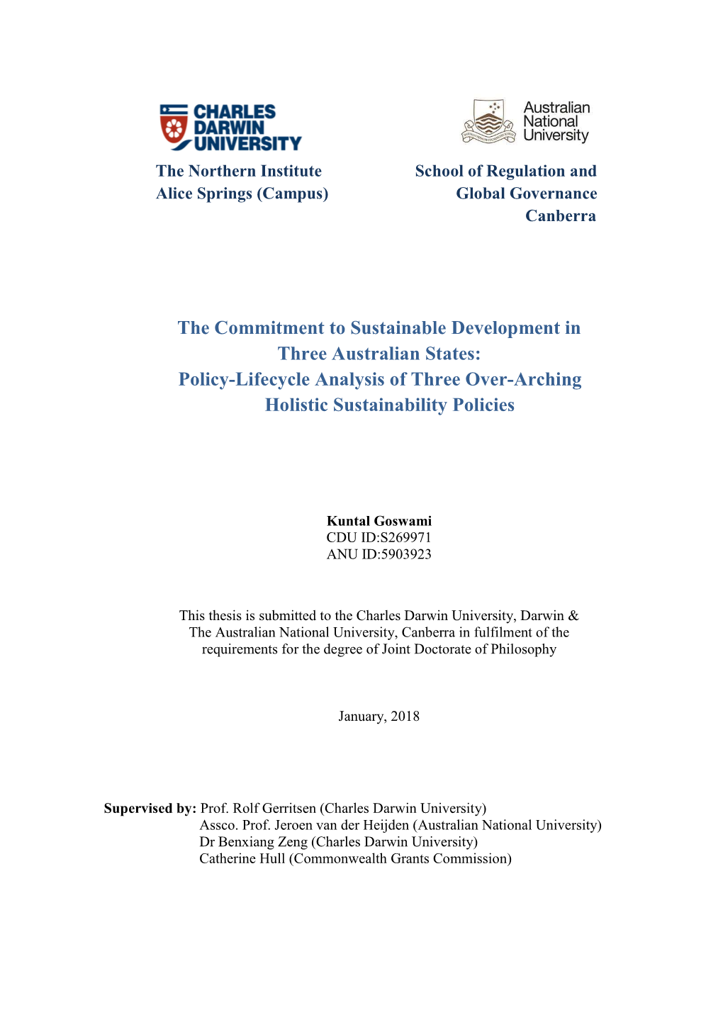 The Commitment to Sustainable Development in Three Australian States: Policy-Lifecycle Analysis of Three Over-Arching Holistic Sustainability Policies