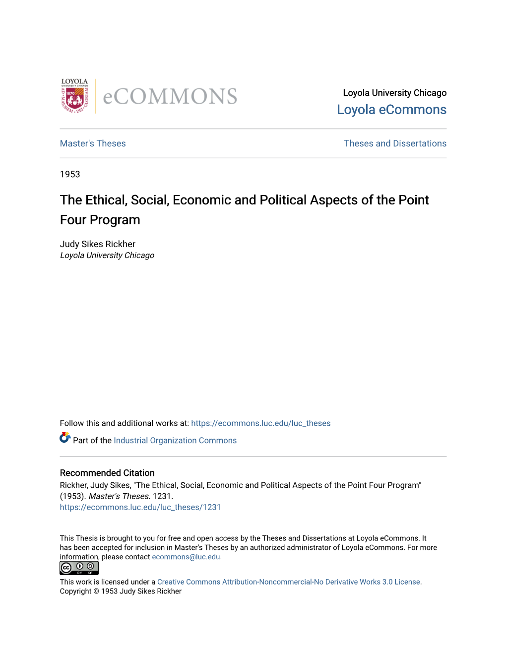 The Ethical, Social, Economic and Political Aspects of the Point Four Program