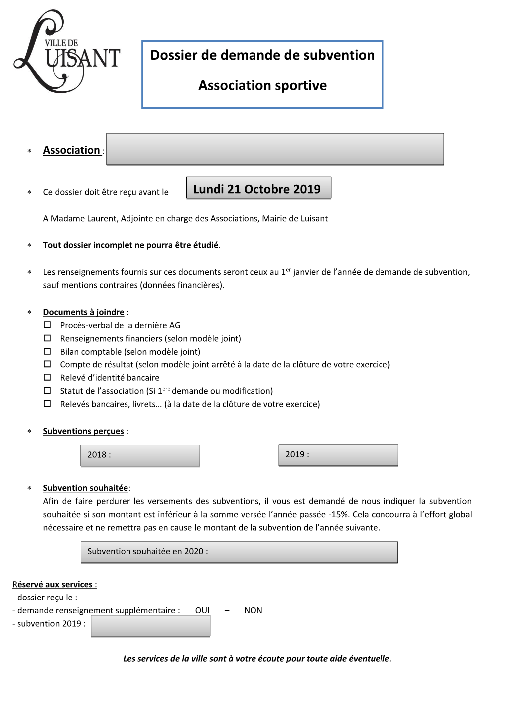 Dossier De Demande De Subvention Association Sportive