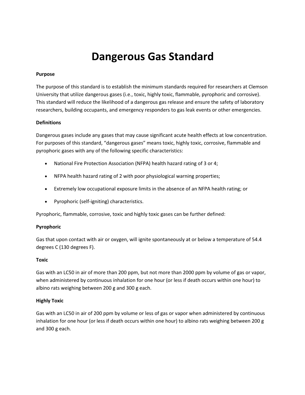 Dangerous Gas Standard