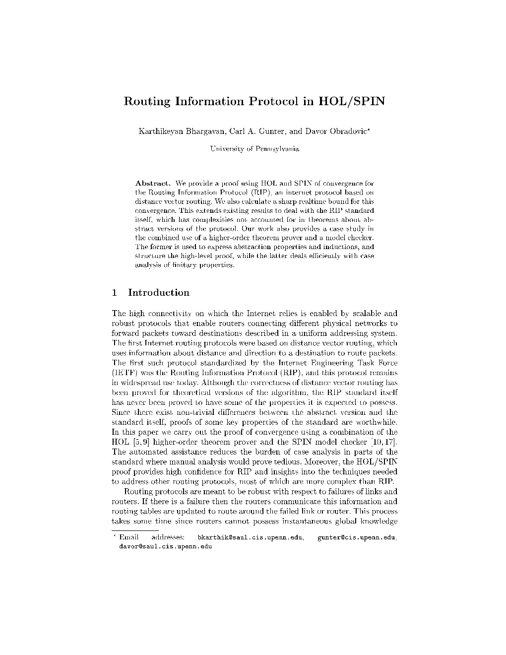 Routing Information Protocol in HOL/SPIN