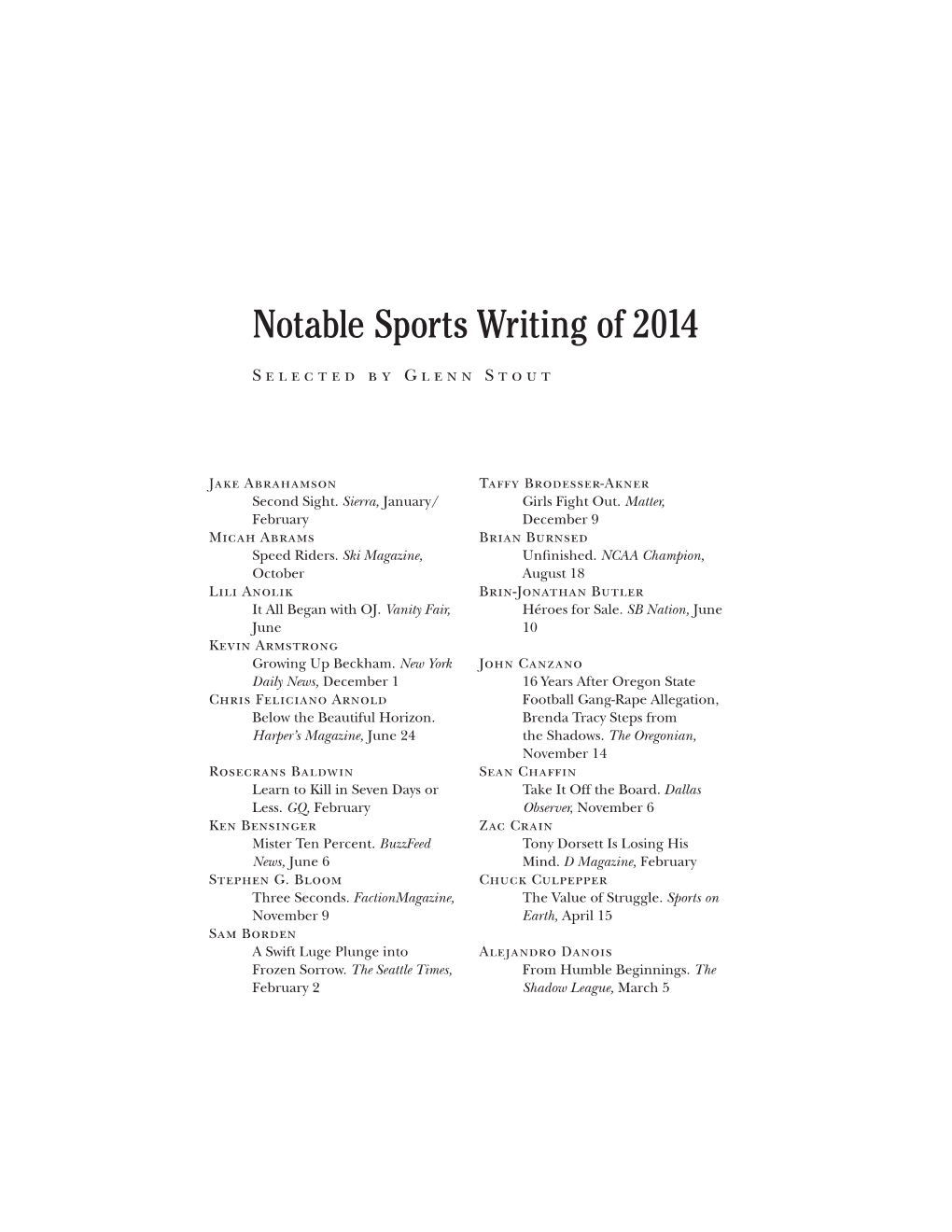Notable Sports Writing of 2014