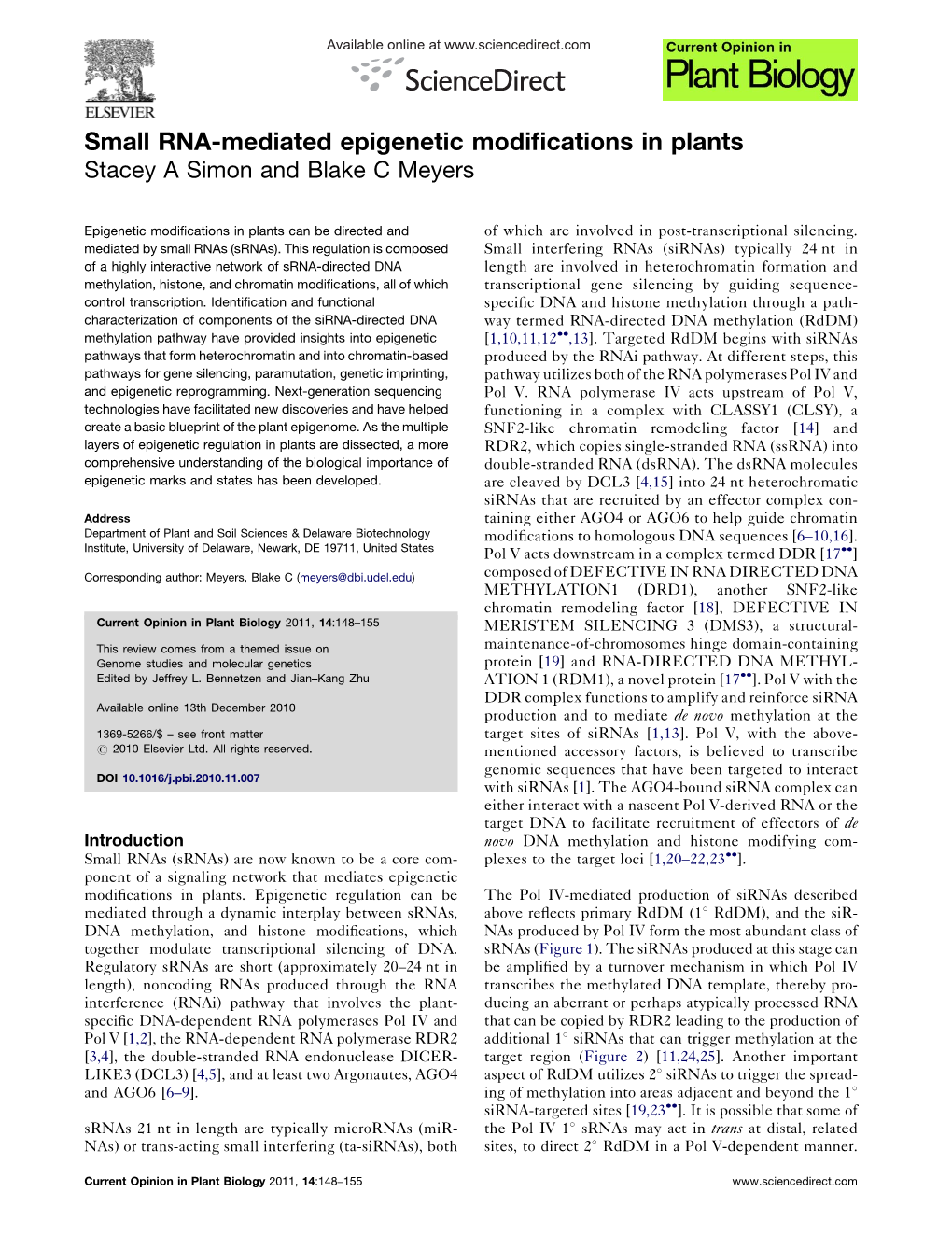 Small RNA-Mediated Epigenetic Modifications in Plants