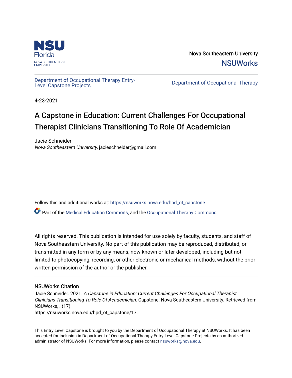 Current Challenges for Occupational Therapist Clinicians Transitioning to Role of Academician