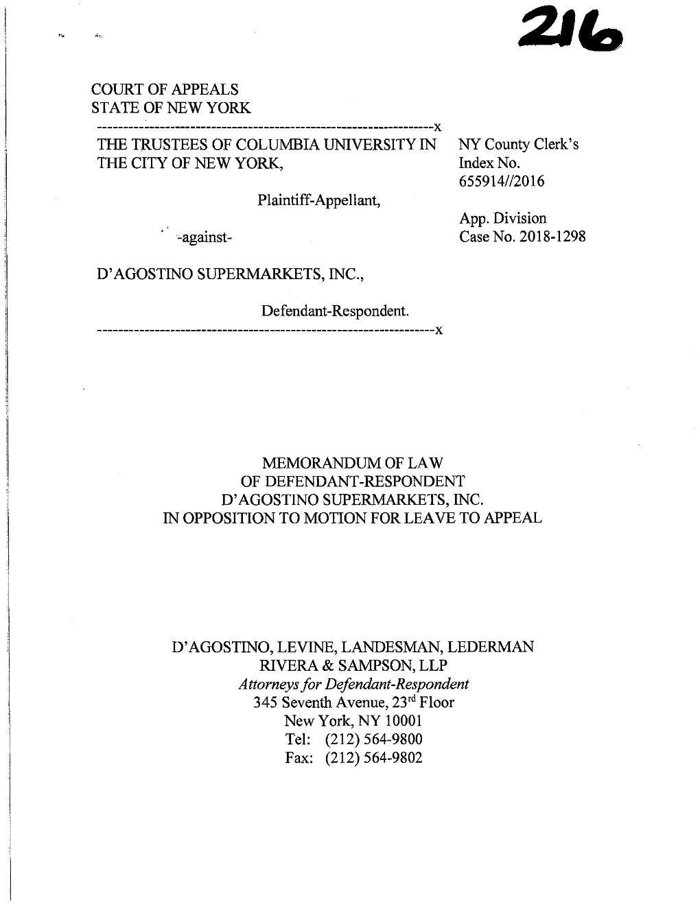 Plaintiff-Appellant, MEMORANDUM of LAW Attorneys for Defendant