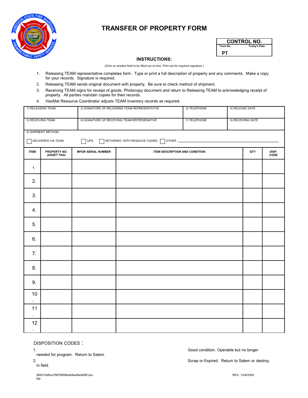 Transfer of Property Form