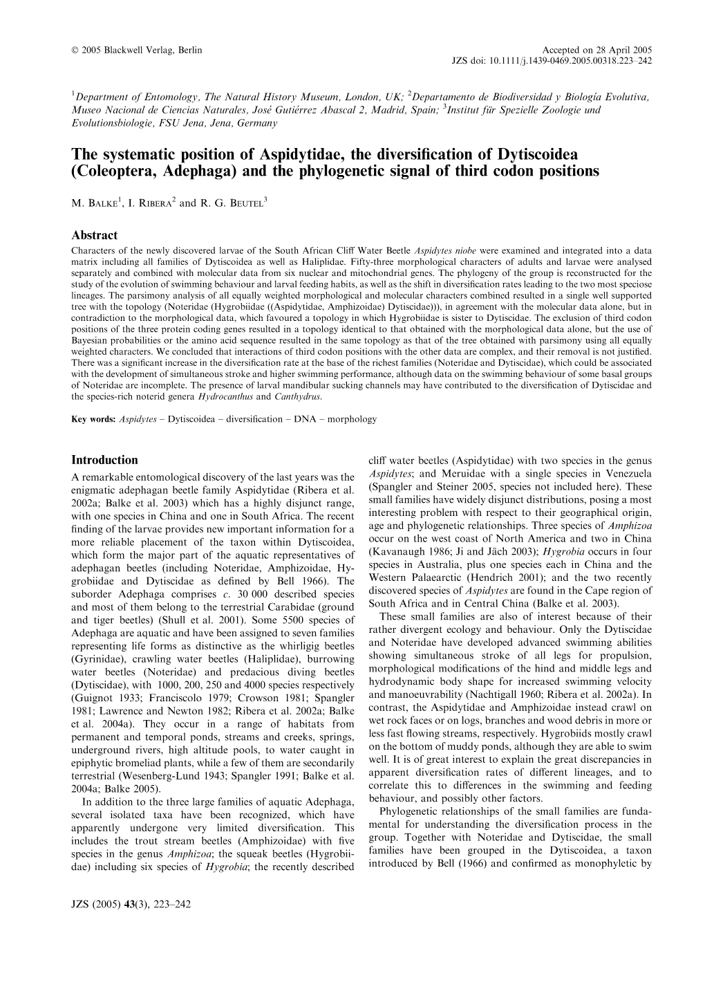 Coleoptera, Adephaga) and the Phylogenetic Signal of Third Codon Positions