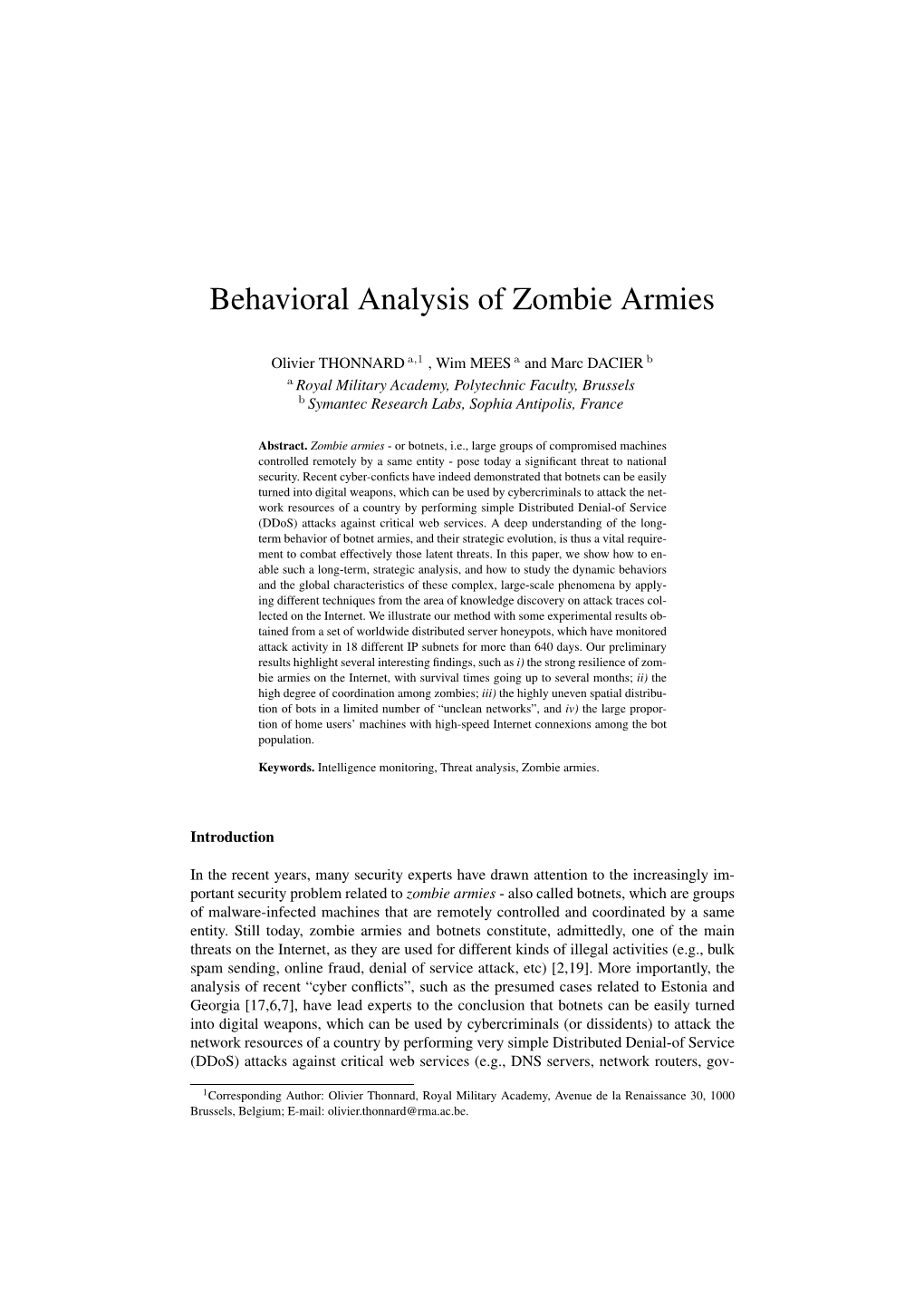 Behavioral Analysis of Zombie Armies