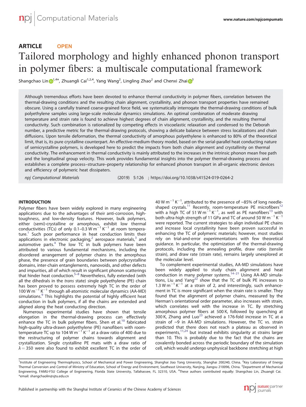 Tailored Morphology and Highly Enhanced Phonon Transport in Polymer ﬁbers: a Multiscale Computational Framework