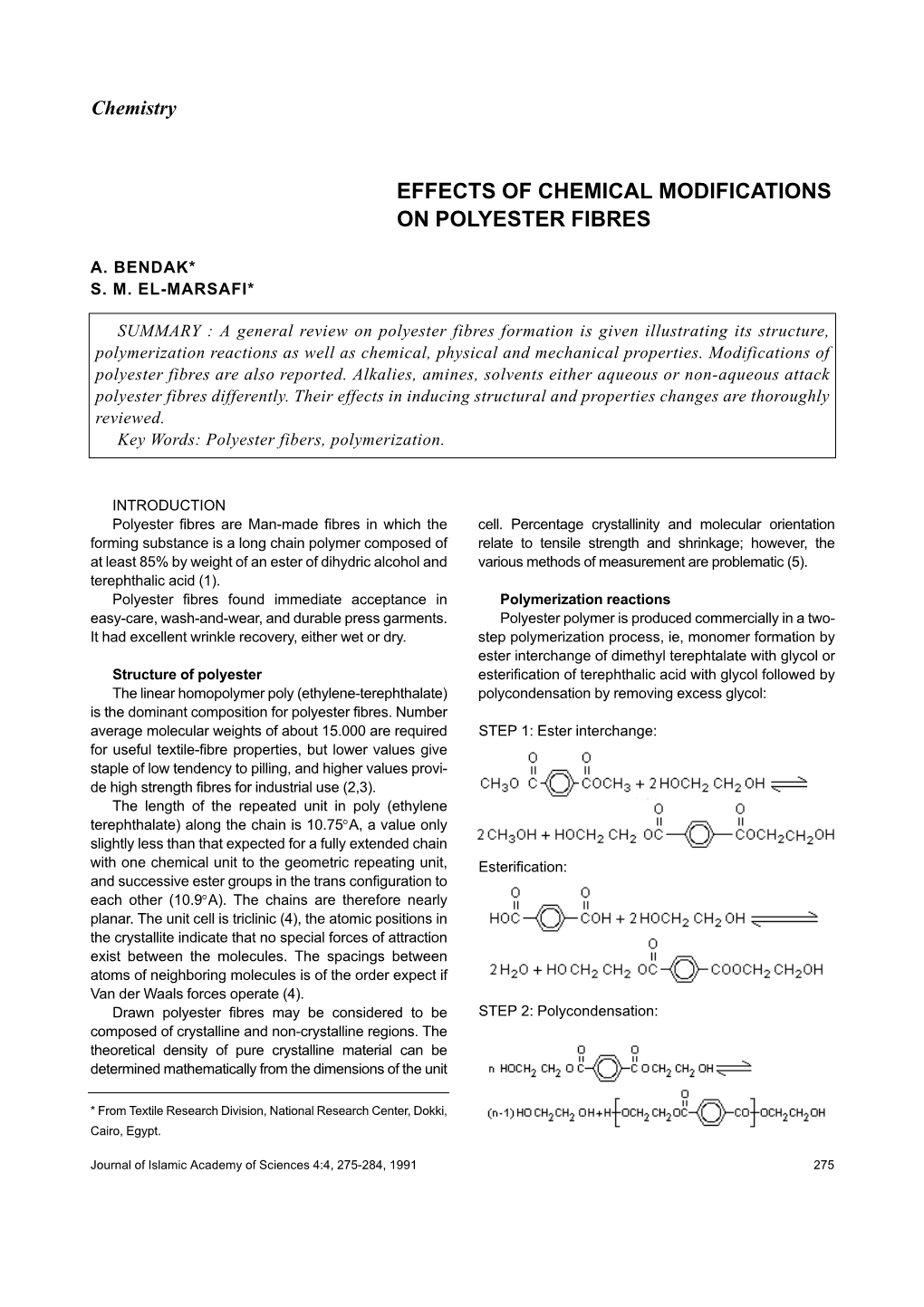 Effects of Chemical Modifications on Polyester Fibres