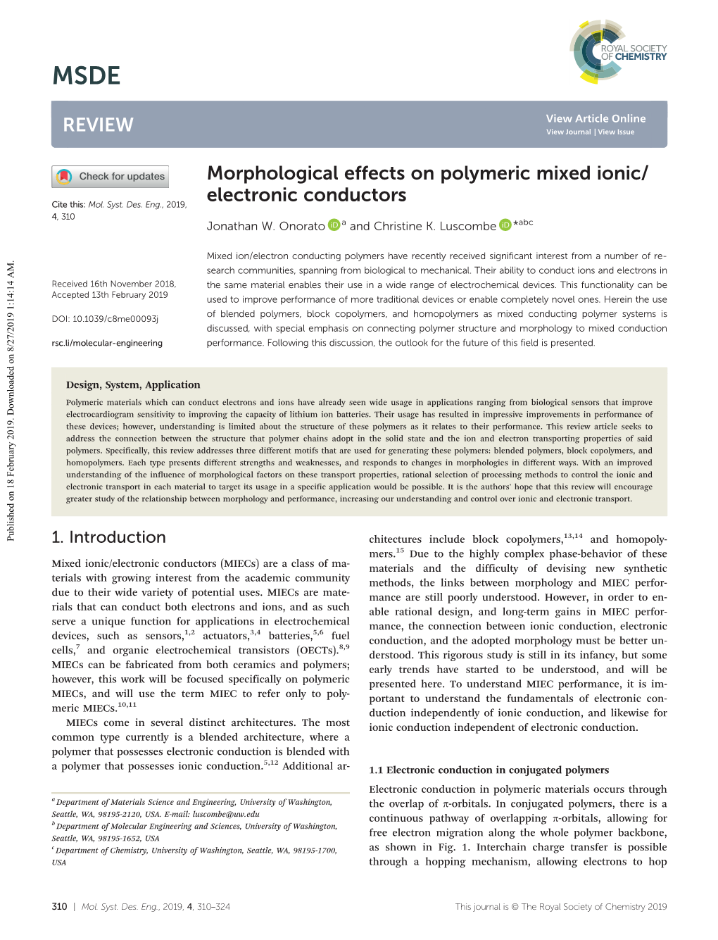 Morphological Effects on Polymeric Mixed Ionic/Electronic Conductors