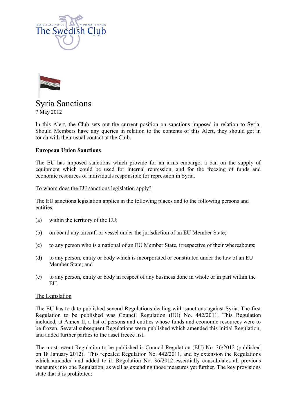 Syria Sanctions 7 May 2012