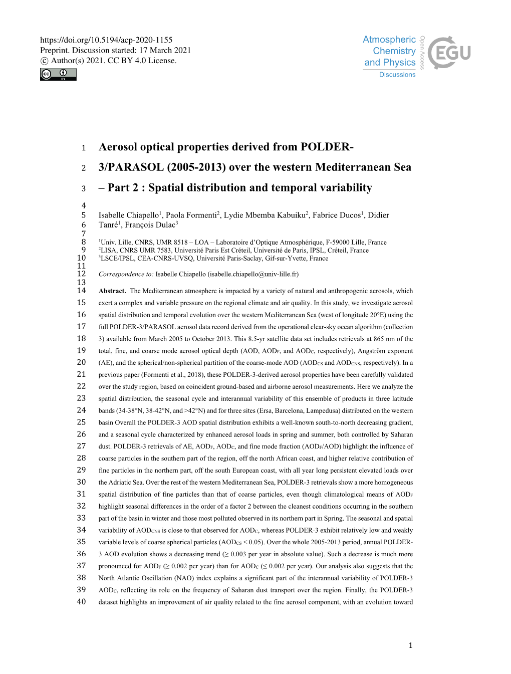 Aerosol Optical Properties Derived from POLDER- 3/PARASOL (2005