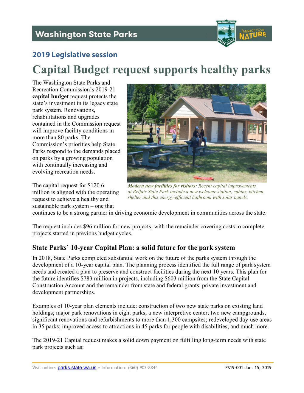 Capital Budget Request Supports Healthy Parks