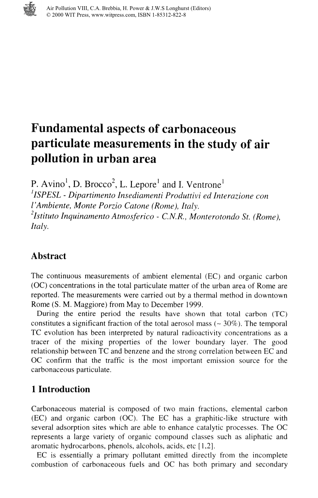 Fundamental Aspects of Carbonaceous Particulate Measurements in the Study of Air Pollution in Urban Area