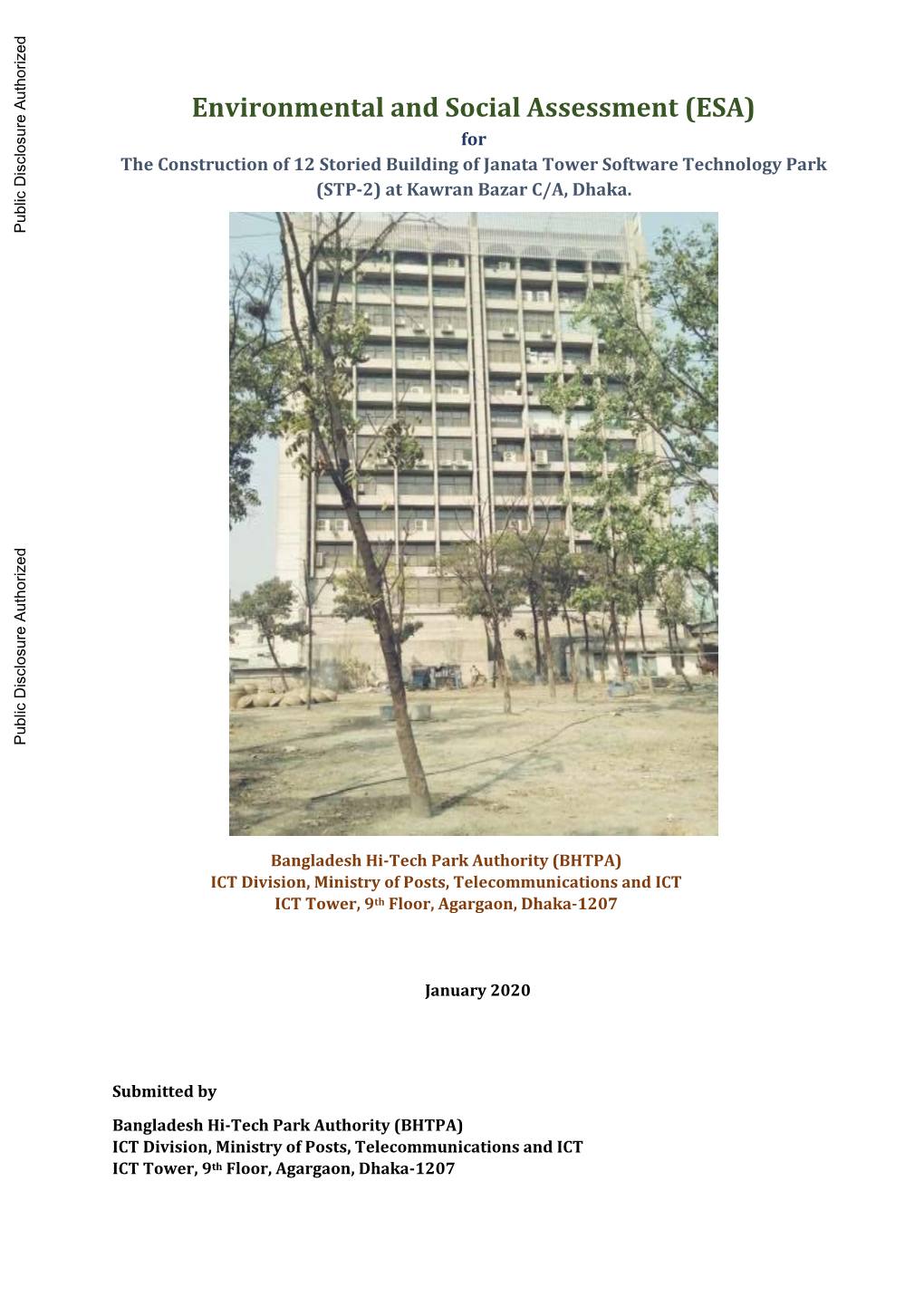 Environmental and Social Assessment (ESA) for the Construction of 12 Storied Building of Janata Tower Software Technology Park (STP-2) at Kawran Bazar C/A, Dhaka