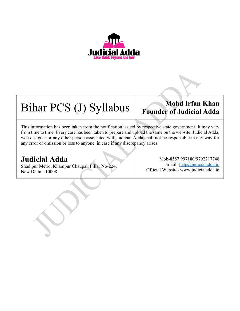Bihar PCS (J) Syllabus Founder of Judicial Adda