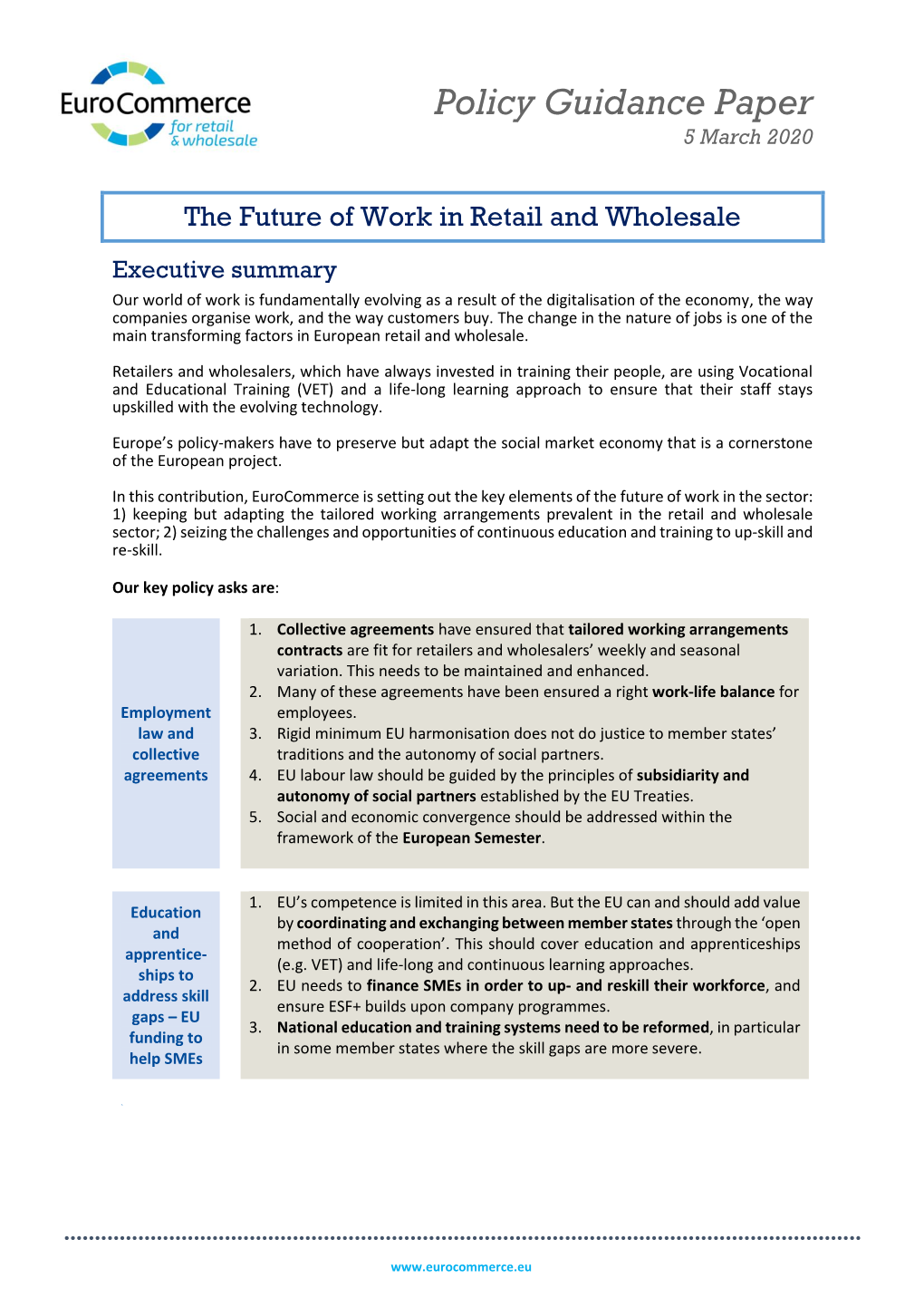 Policy Guidance Paper on Future of Work in Retail and Wholesale Final.Pdf