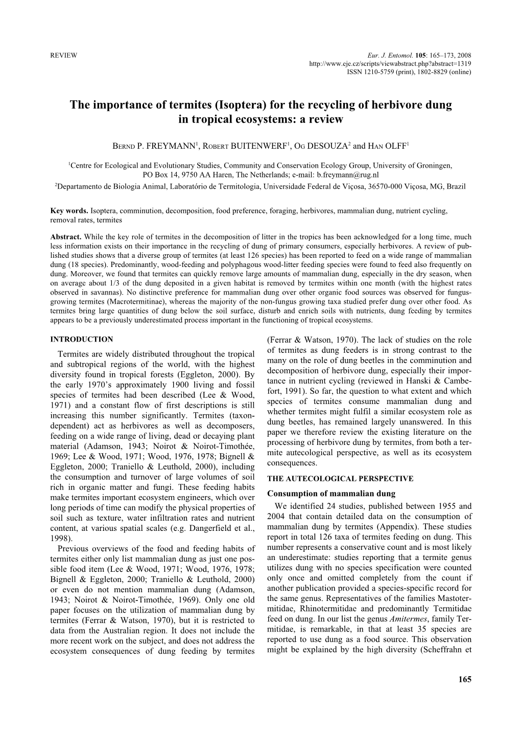 The Importance of Termites (Isoptera) for the Recycling of Herbivore Dung in Tropical Ecosystems: a Review