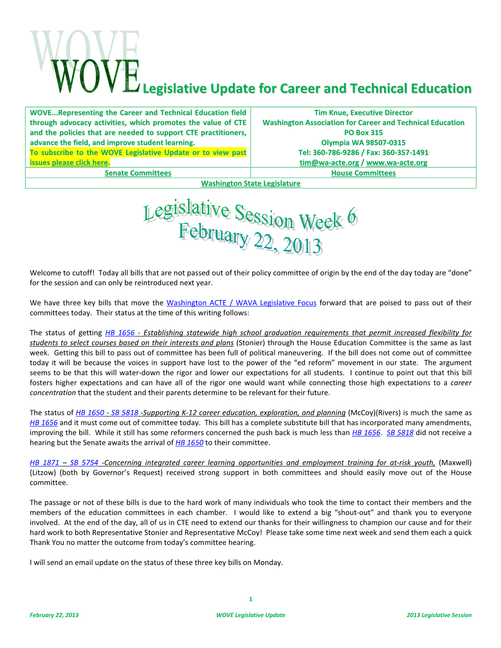 Legislative Update for Career and Technical Education