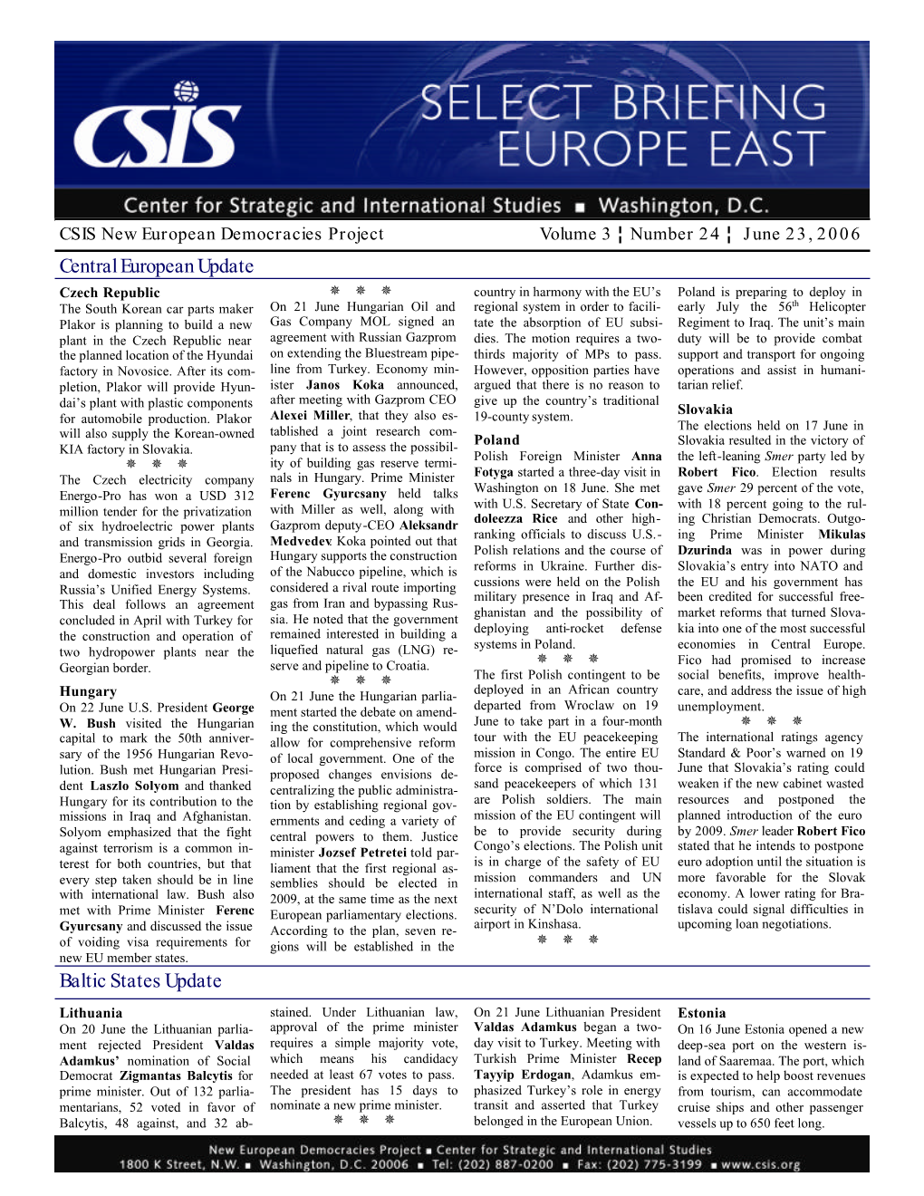 Central European Update Baltic States Update