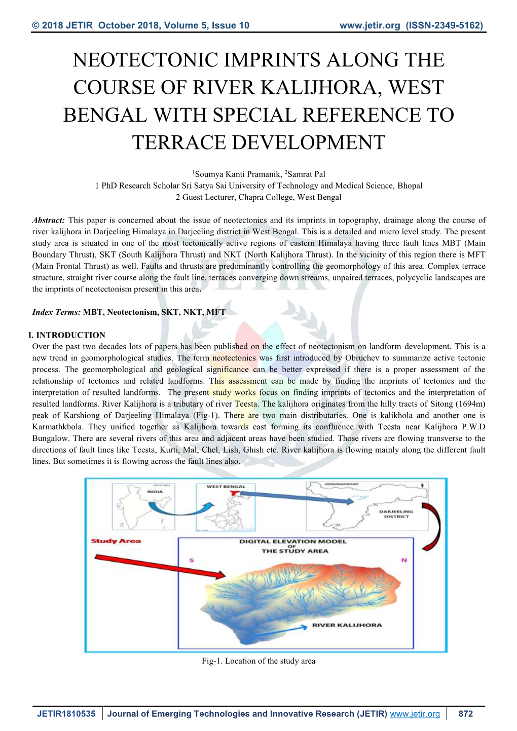 Neotectonic Imprints Along the Course of River Kalijhora, West Bengal with Special Reference to Terrace Development