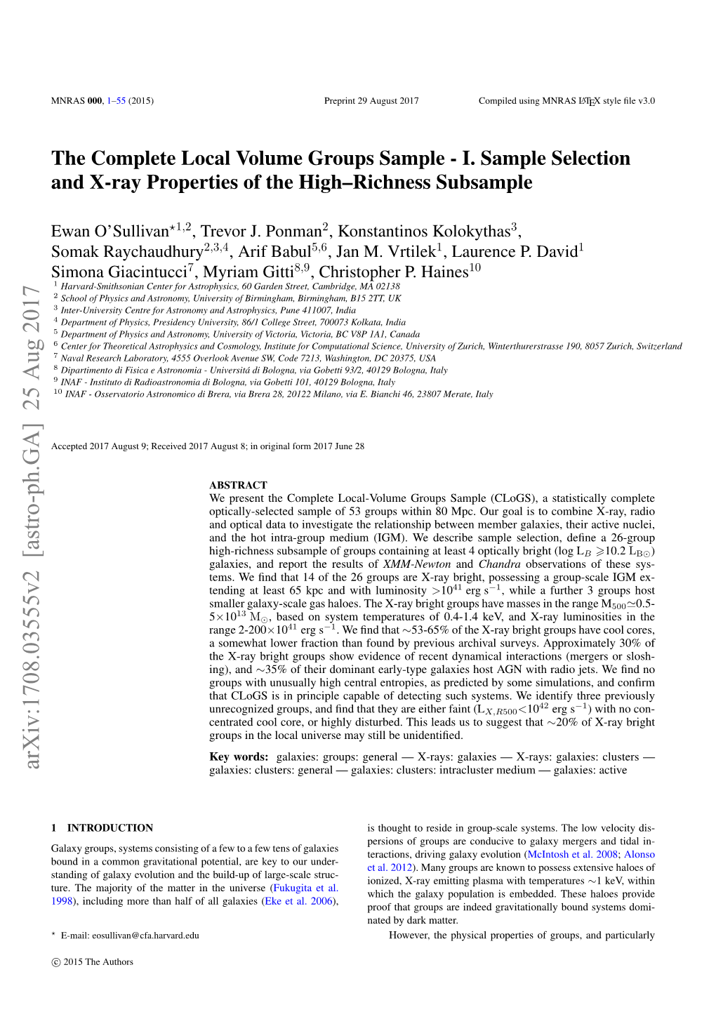 The Complete Local Volume Groups Sample - I