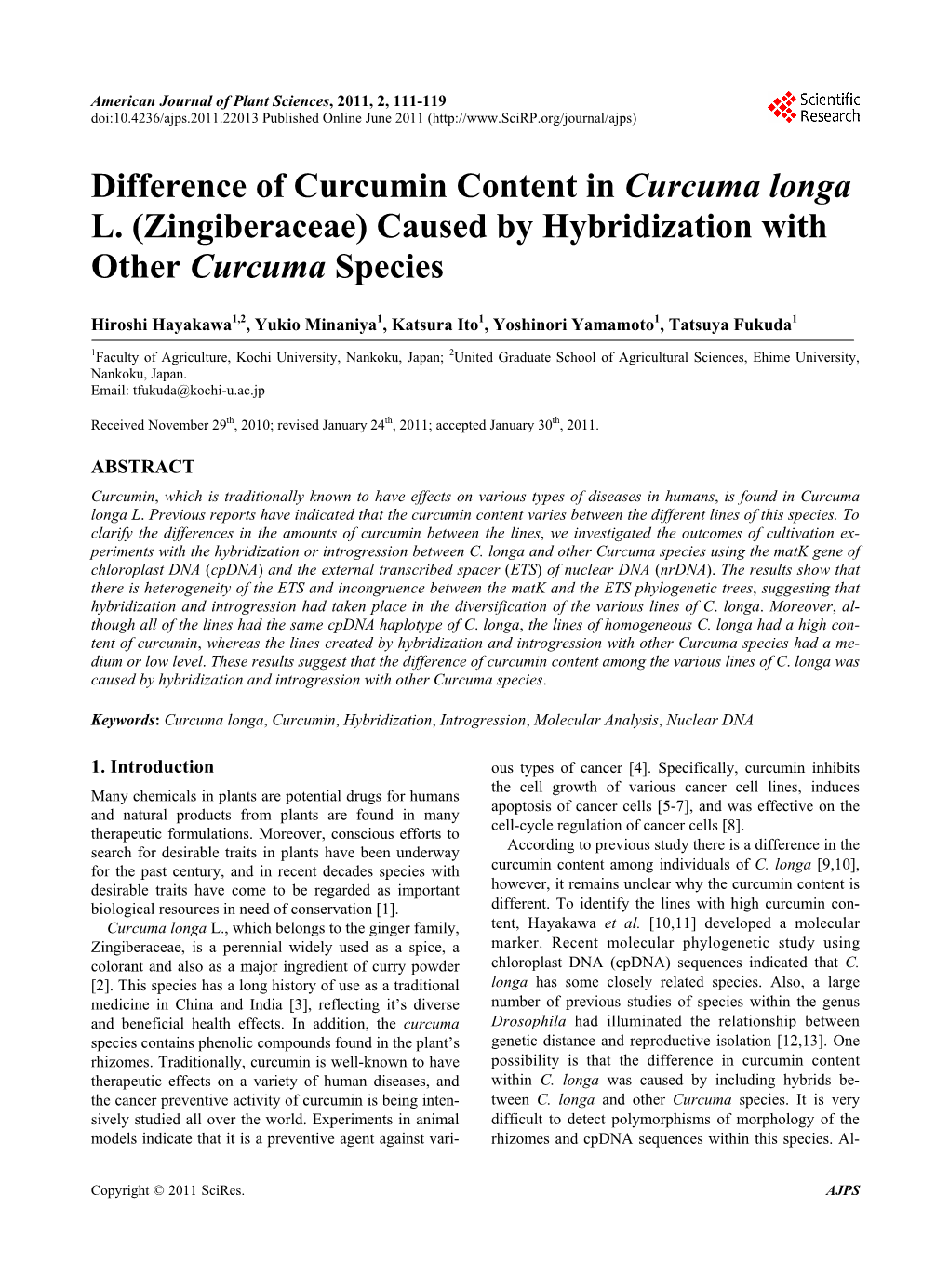 Difference of Curcumin Content in Curcuma Longa L